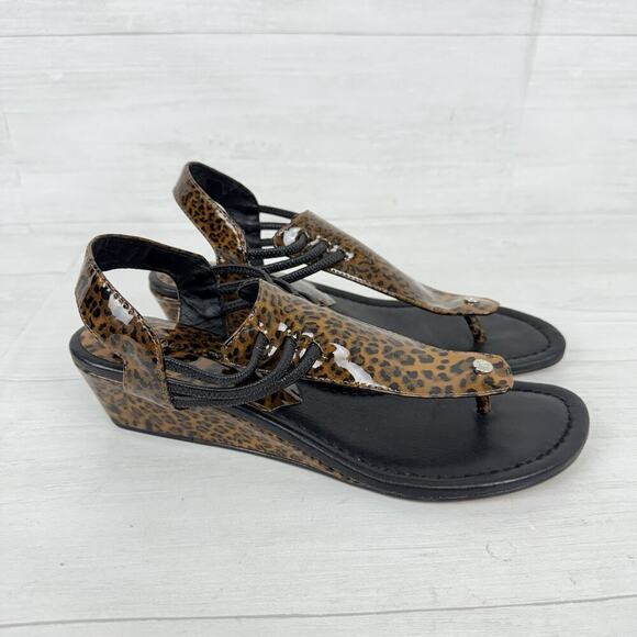 Donald J. Pliner Shoes - Donald Pliner Wedge Sandals Women Size 9.5 Leopard Print Thong Leather‎